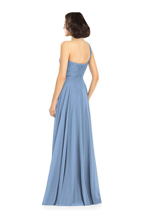 Dusty Blue Sleeveless One Shoulder A-Line Soft Chiffon Formal Dress / Bridesmaid Dress Worcester