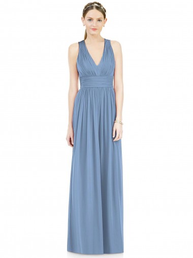 Dusty Blue Sleeveless V-Neck A-Line Chiffon Bridesmaid Gowns Worcester