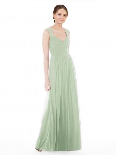 Sage Cap Sleeves Sweetheart A-Line Soft Chiffon Formal Dress / Bridesmaid Dress Worcester