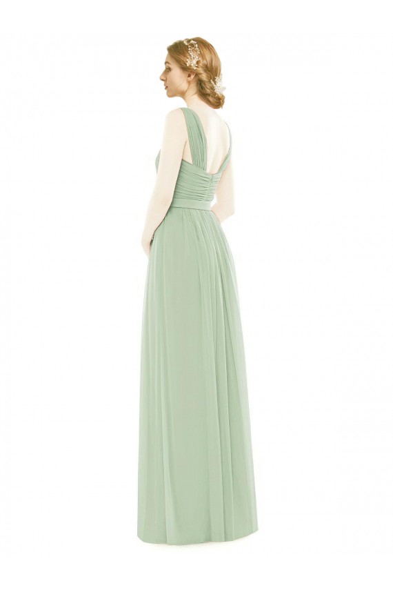 Sleeveless Spaghetti Straps A-Line Soft Chiffon Bridal Party Dress Worcester