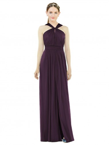 V-Back Sleeveless Halter Neck A-Line Soft Chiffon Semi Formal Evening Dress / Bridesmaid Dress Worcester