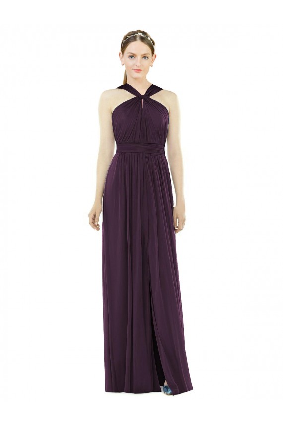 V-Back Sleeveless Halter Neck A-Line Soft Chiffon Semi Formal Evening Dress / Bridesmaid Dress Worcester