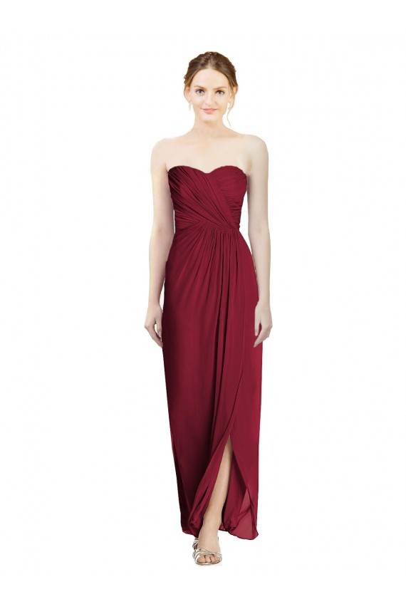 Burgundy Sleeveless Sweetheart Sheath Soft Chiffon Bridesmaid Dress Worcester