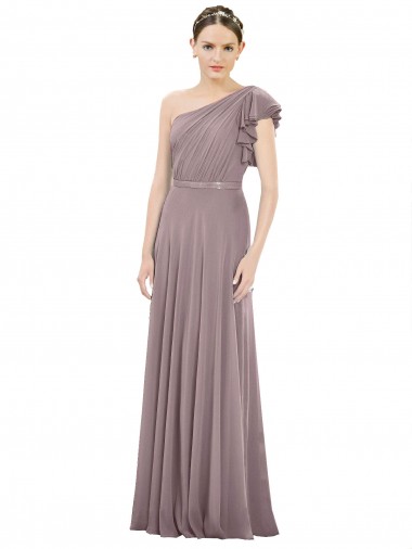 Dusty Rose Sleeveless One Shoulder A-Line Soft Chiffon Bridesmaid Dress Worcester