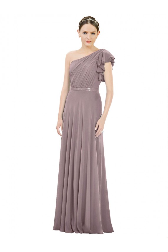 Dusty Rose Sleeveless One Shoulder A-Line Soft Chiffon Bridesmaid Dress Worcester