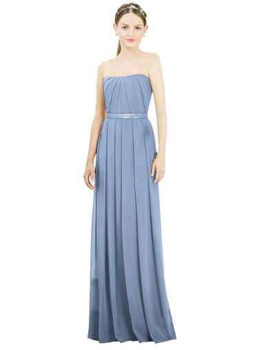 Dusty Blue Sleeveless Strapless A-Line Soft Chiffon Bridesmaid Dress Worcester