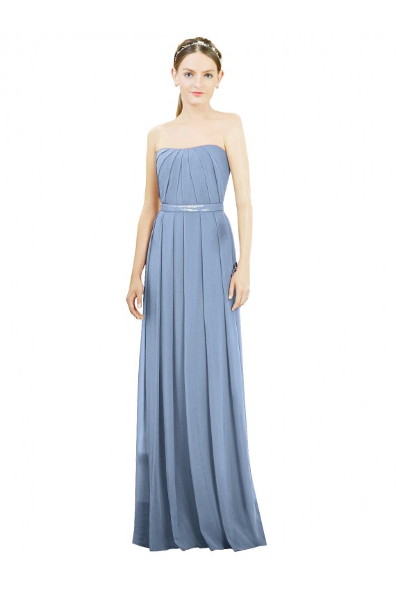 Dusty Blue Sleeveless Strapless A-Line Soft Chiffon Bridesmaid Dress Worcester