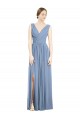 Dusty Blue Sleeveless V-Neck A-Line Soft Chiffon Semi Formal Evening Dress / Bridesmaid Dress Worcester