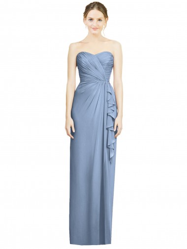 Dusty Blue Sleeveless Sweetheart Sheath Soft Chiffon Bridesmaid Dress Worcester