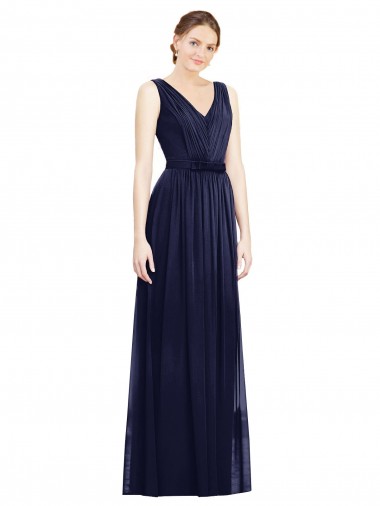 Dark Navy Sleeveless V-Neck A-Line Chiffon Bridesmaid Gowns Worcester