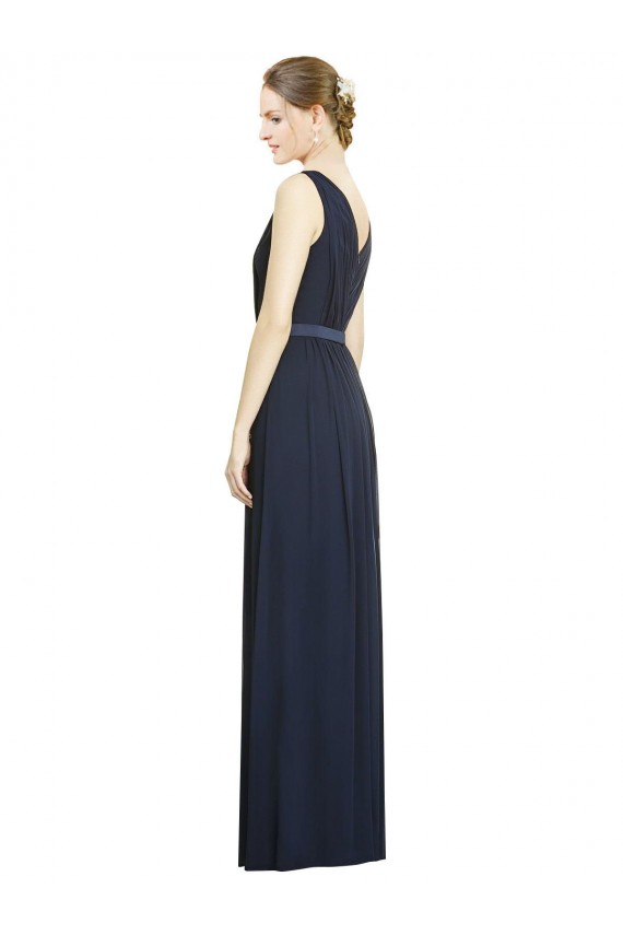 Dark Navy Sleeveless V-Neck A-Line Chiffon Bridesmaid Gowns Worcester