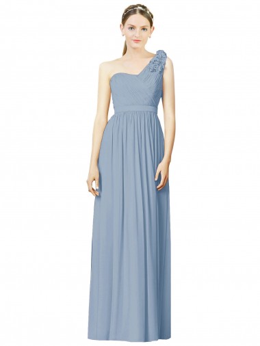 Dusty Blue Sleeveless One Shoulder A-Line Soft Chiffon Bridesmaid Dress Worcester