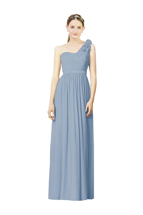 Dusty Blue Sleeveless One Shoulder A-Line Soft Chiffon Bridesmaid Dress Worcester