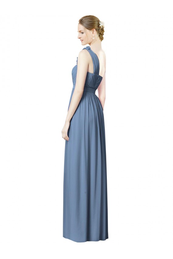 Dusty Blue Sleeveless One Shoulder A-Line Soft Chiffon Bridesmaid Dress Worcester