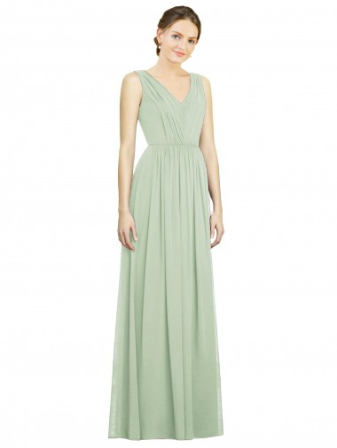 V-Back Sage Sleeveless V-Neck A-Line Soft Chiffon Bridesmaid Dress Worcester