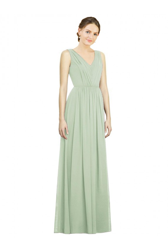V-Back Sage Sleeveless V-Neck A-Line Soft Chiffon Bridesmaid Dress Worcester