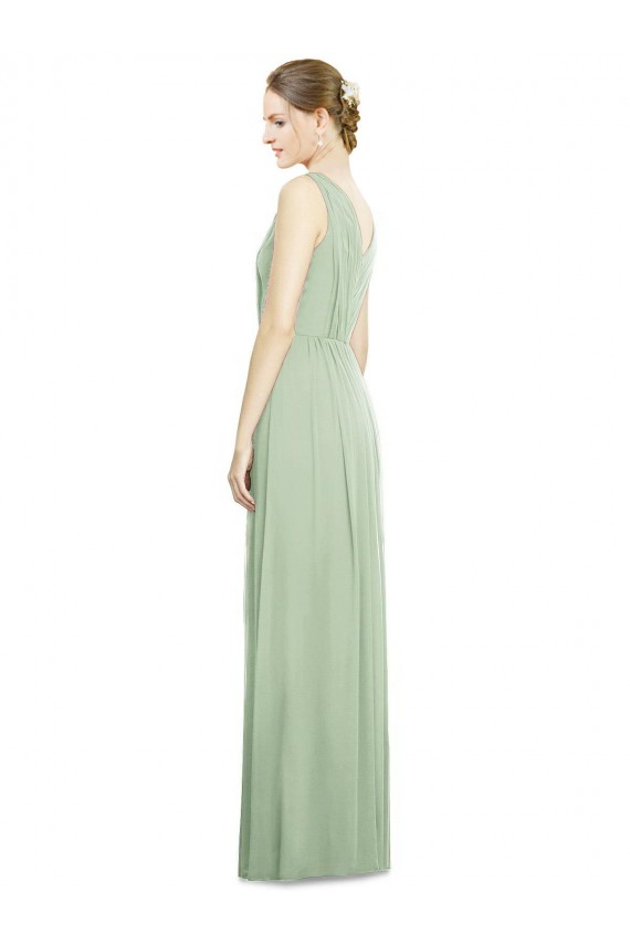 V-Back Sage Sleeveless V-Neck A-Line Soft Chiffon Bridesmaid Dress Worcester
