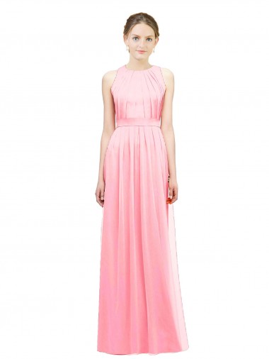 Salmon Sleeveless Halter Neck A-Line Soft Chiffon Bridesmaid Dress Worcester