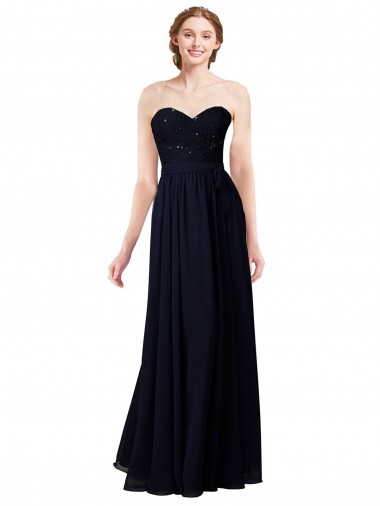 Dark Navy Sleeveless Sweetheart A-Line Soft Chiffon Formal Dress / Bridesmaid Dress Worcester