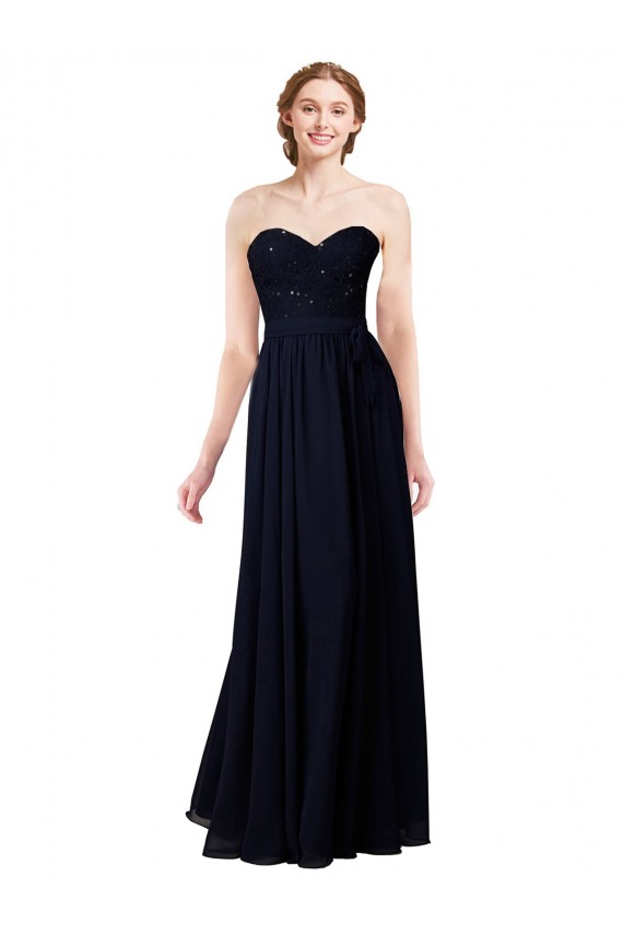 Dark Navy Sleeveless Sweetheart A-Line Soft Chiffon Formal Dress / Bridesmaid Dress Worcester