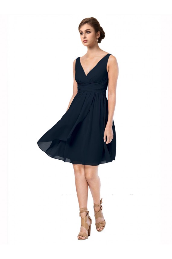 Dark Navy Sleeveless V-Neck A-Line Soft Chiffon Bridesmaid Dress Worcester