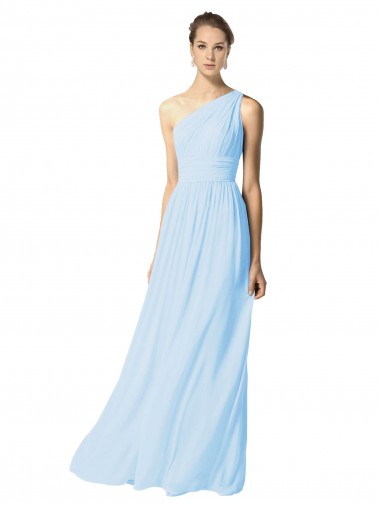 Light Sky Blue Sleeveless One Shoulder A-Line Soft Chiffon Bridesmaid Dress Worcester