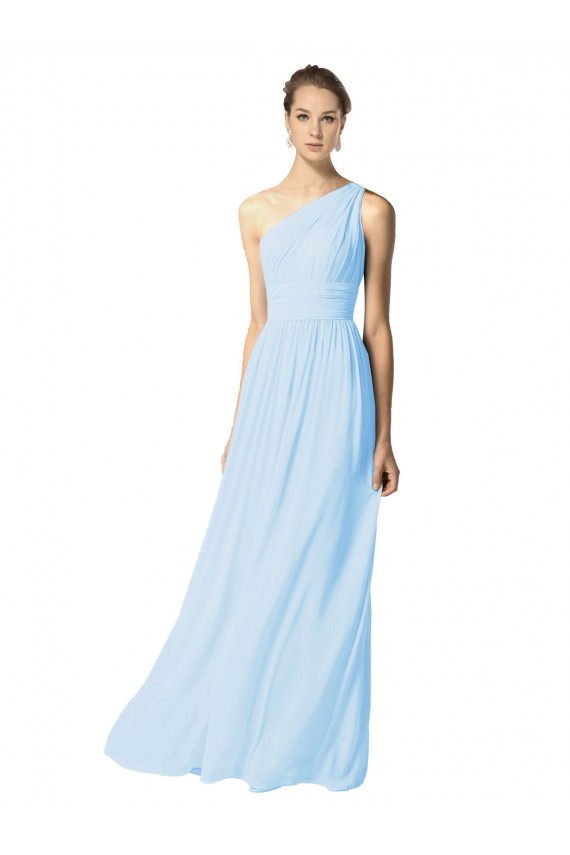 Light Sky Blue Sleeveless One Shoulder A-Line Soft Chiffon Bridesmaid Dress Worcester