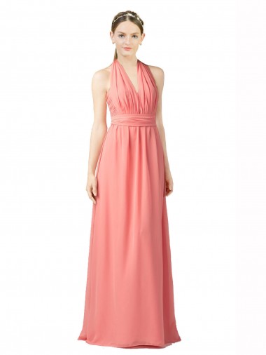Watermelon Sleeveless Halter Neck A-Line Soft Chiffon Bridesmaid Dress Worcester