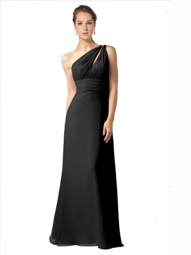 Black Sleeveless One Shoulder A-Line Soft Chiffon Bridesmaid Dress Worcester