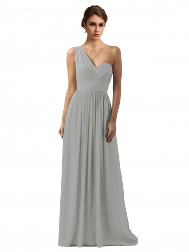Silver Sleeveless One Shoulder A-Line Soft Chiffon Bridesmaid Dress Worcester