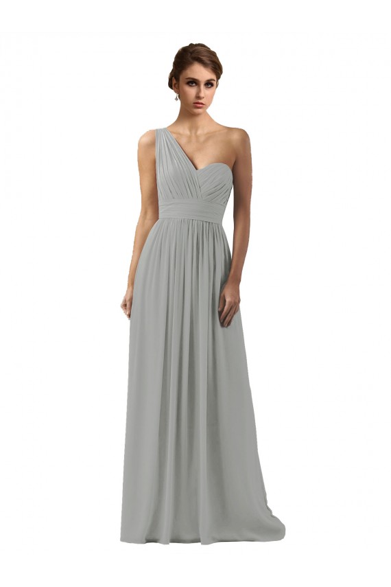 Silver Sleeveless One Shoulder A-Line Soft Chiffon Bridesmaid Dress Worcester