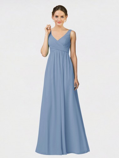 Dusty Blue Sleeveless Spaghetti Straps A-Line Soft Chiffon Bridesmaid Gown Worcester
