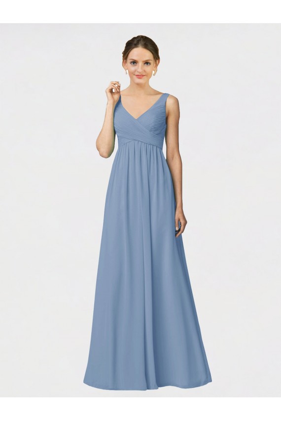 Dusty Blue Sleeveless Spaghetti Straps A-Line Soft Chiffon Bridesmaid Gown Worcester
