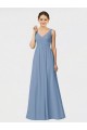 Dusty Blue Sleeveless Spaghetti Straps A-Line Soft Chiffon Bridesmaid Gown Worcester