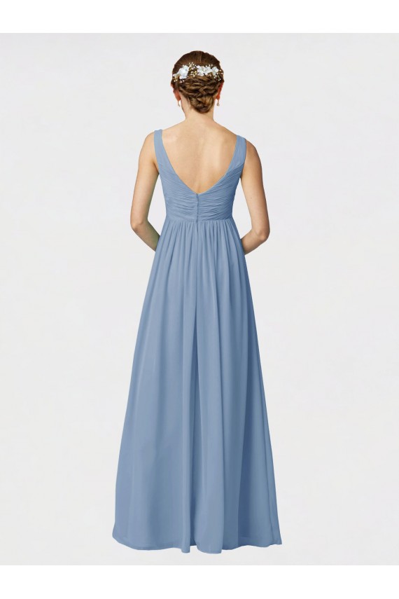 Dusty Blue Sleeveless Spaghetti Straps A-Line Soft Chiffon Bridesmaid Gown Worcester
