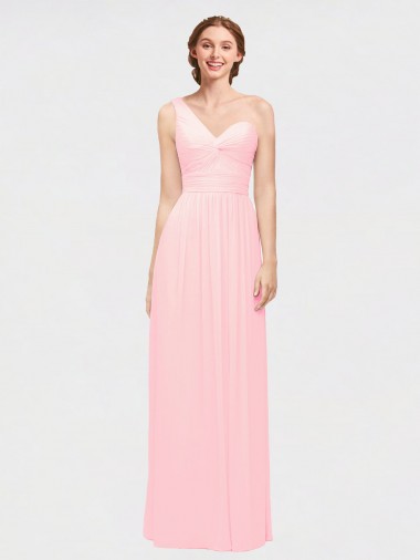 Pink Sleeveless One Shoulder A-Line Soft Chiffon Bridesmaid Dress Worcester