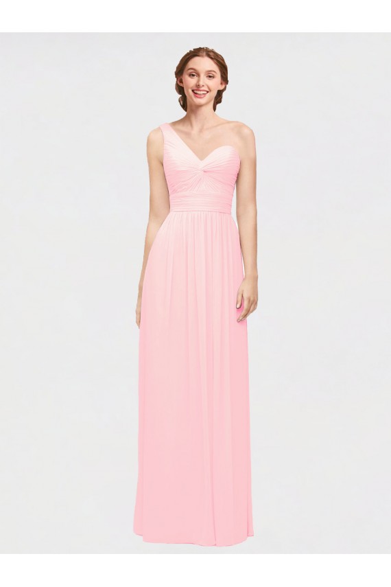 Pink Sleeveless One Shoulder A-Line Soft Chiffon Bridesmaid Dress Worcester