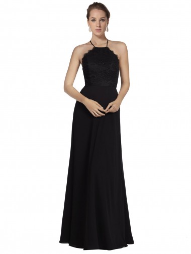 Open Back Sleeveless Halter Neck A-Line Soft Chiffon & Lace Bridesmaid Gown Worcester