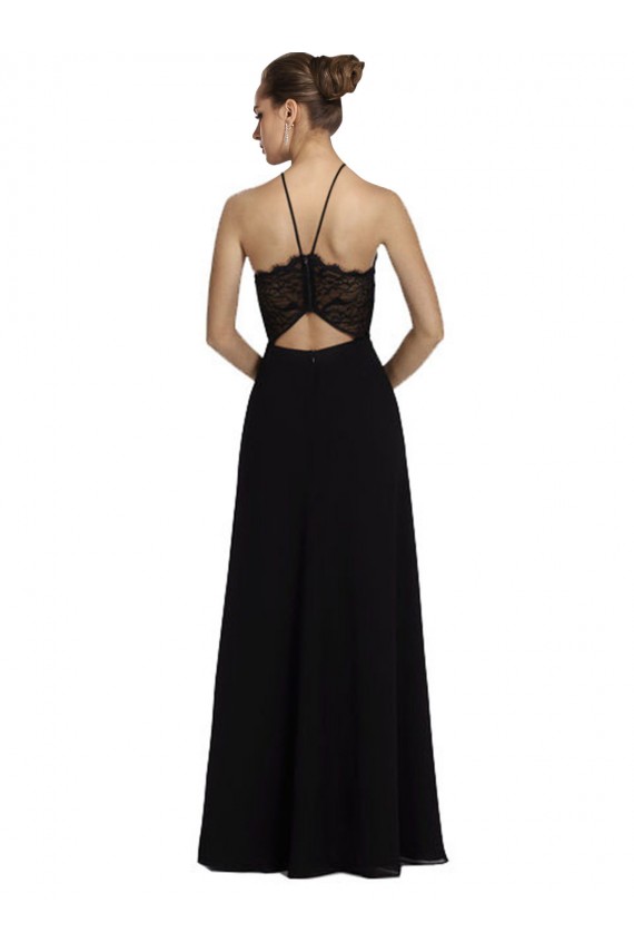Open Back Sleeveless Halter Neck A-Line Soft Chiffon & Lace Bridesmaid Gown Worcester