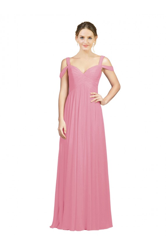 Skin Pink Sleeveless Off the Shoulder A-Line Soft Chiffon Bridesmaid Dress Worcester
