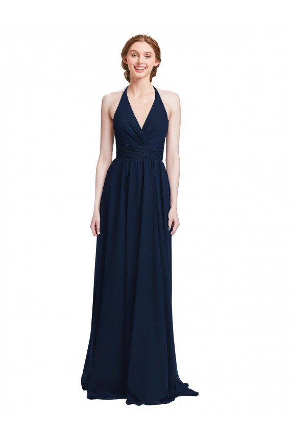 Dark Navy Sleeveless Halter Neck A-Line Chiffon Formal Dress / Bridesmaid Dress Worcester