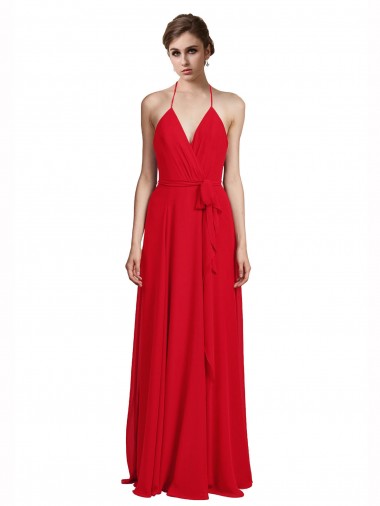 Red Sleeveless Spaghetti Straps A-Line Chiffon Bridesmaid Dress Worcester