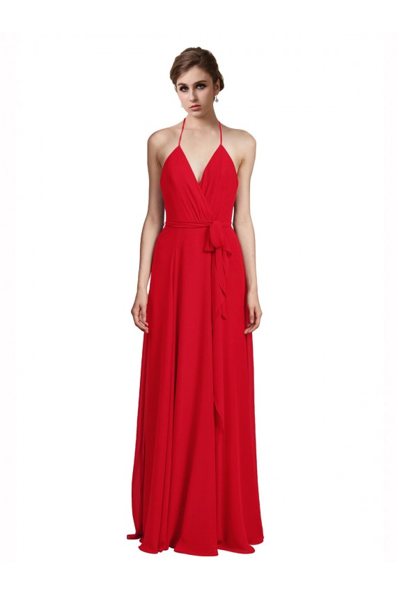 Red Sleeveless Spaghetti Straps A-Line Chiffon Bridesmaid Dress Worcester