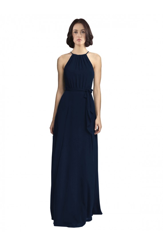 Dark Navy Sleeveless Halter Neck A-Line Chiffon Evening Gowns / Bridesmaid Dresses Worcester