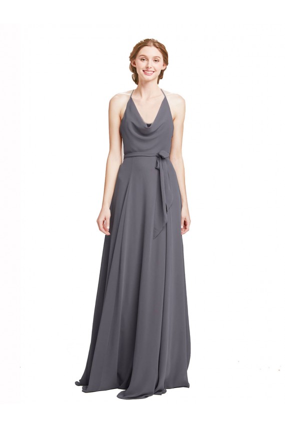 Slate Grey Sleeveless Spaghetti Straps A-Line Soft Chiffon Bridesmaid Dress Worcester