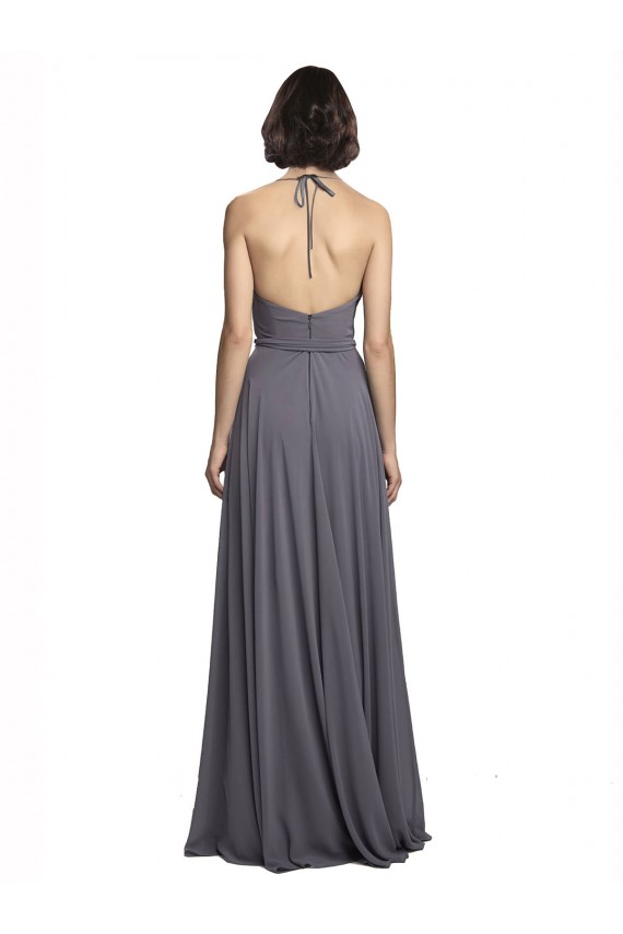 Slate Grey Sleeveless Spaghetti Straps A-Line Soft Chiffon Bridesmaid Dress Worcester