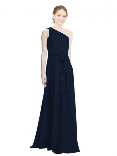Dark Navy Sleeveless One Shoulder A-Line Chiffon Bridesmaid Dress / Evening Dress Worcester