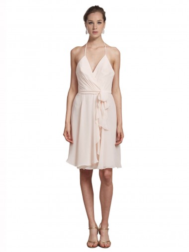 Cream Pink Sleeveless Halter Neck A-Line Soft Chiffon Bridesmaid Dress Worcester