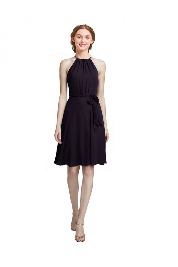 Grape Sleeveless Halter Neck A-Line Soft Chiffon Cocktail Dresses Worcester