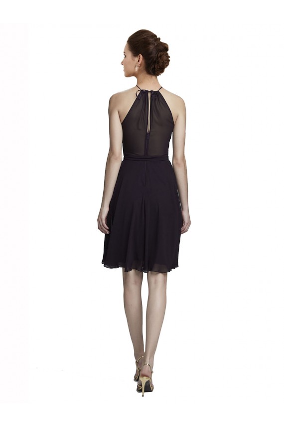 Grape Sleeveless Halter Neck A-Line Soft Chiffon Cocktail Dresses Worcester